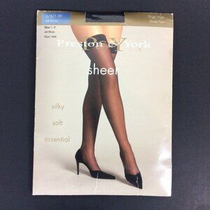 Preston & York Sheer Thigh High Stockings S/M Jet Black Lace Top 1928